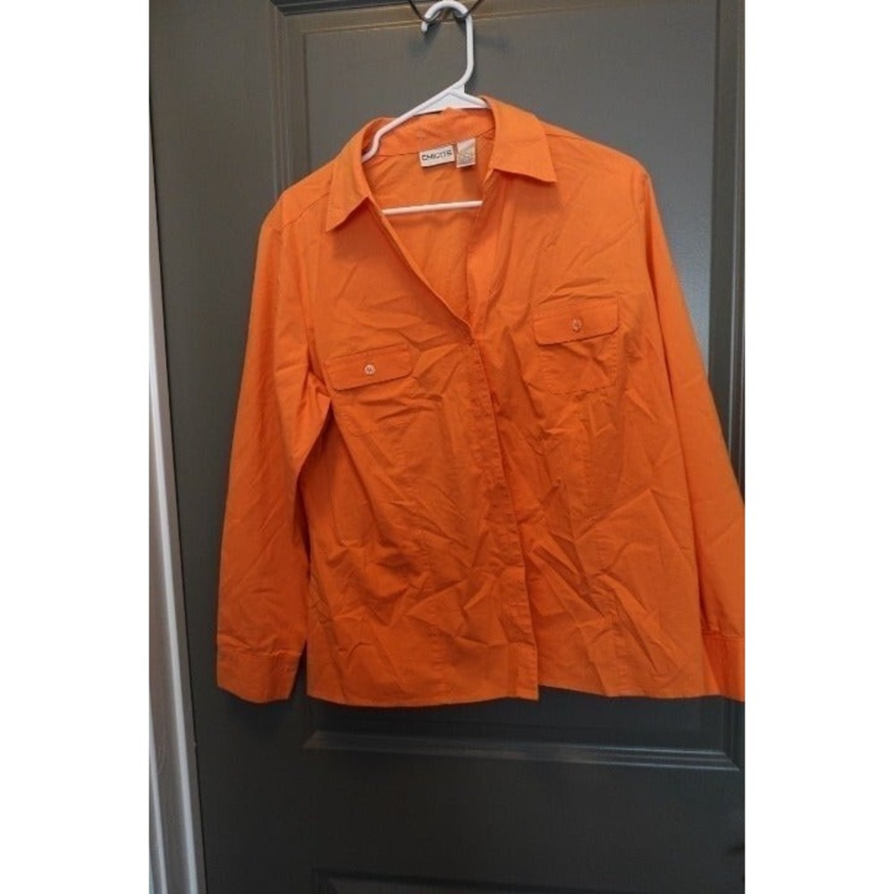 Chicos Orange‎ Button Down Long Sleeve Shirt with Pockets size 2